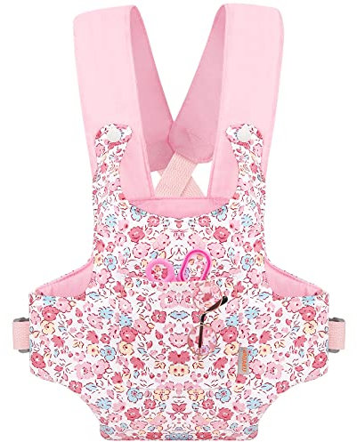GAGAKU Puppentrage Puppen Bauchtrage Puppenzubehör Babytrage für Kinder Schultergurte Kreuzen Vorne und Hinten 100% Baumwolle - Rosa - Blume