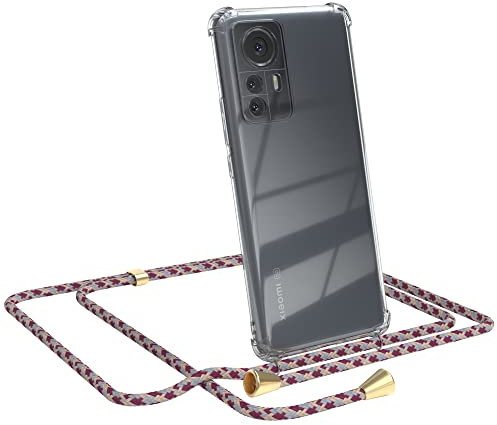 EAZY CASE Handykette kompatibel mit Xiaomi 12 Pro Handyhülle mit Umhängeband, Handykordel mit Schutzhülle, Silikonhülle, Hülle mit Band, Stylische Kette mit Hülle für Smartphone, Bordeaux Camouflage