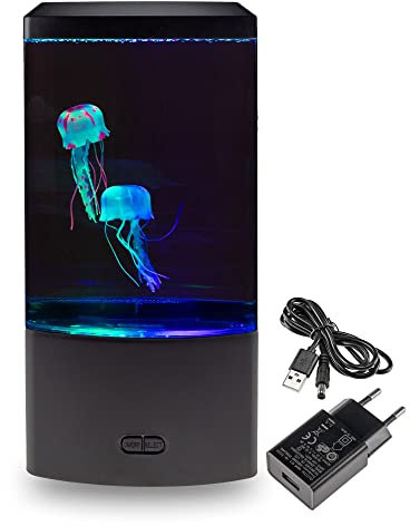 Quallenlampe Jellyfish Dekoleuchte Einschlafhilfe - farbiges Stimmungslicht Dekoration Tischbeleuchtung Mini Aquarium Unterwasserwelt 26x12x9cm mit Batteriebetrieb / Netzteil