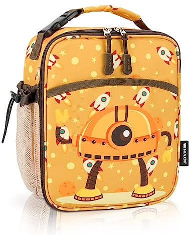 JOYHILL Kids Lunch Box, Insulated Lunch Bag for Teen Girl Boy, Lunch Boxes for Kids with Water Bottle Holder for School, Cute Lunchbox Kawaii Small Lunch Tote Toddler (Robotbrown)