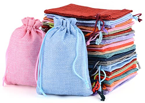MAOOY 25 Stück Jutesäckchen, 10x14cm Jute Beutel mit Kordelzug, Klein Leinensäckchen, Adventskalender Säckchen, Geschenksäckchen für Schmuck, Aufbewahrung, Hochzeit, Weihnachten, DIY (Zufällige)