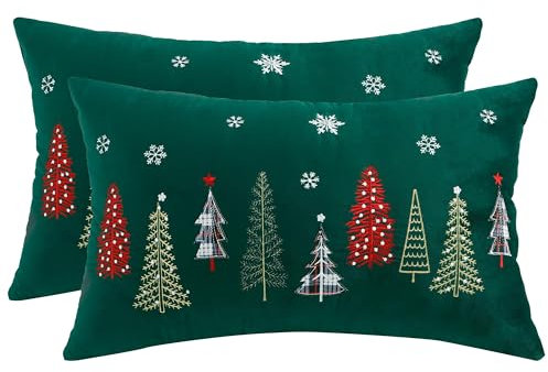 Tosleo 2 Stück Kissenbezug Weihnachten 40x60 cm Dekokissen Kissenhülle Grün Weihnachtsbaum Kissenbezüge für Sofa Wohnzimmer Schlafzimmer Festival Party