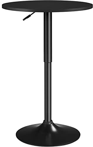 Yaheetech Table de Bar Ronde Table Haute Cuisine Mange-Debout avec Plateau en Bois MDF Réglable en Hauteur Pivotante à 360° Table Ronde pour Bistro Salon Salle à Manger Terrasse Café Noir Pur