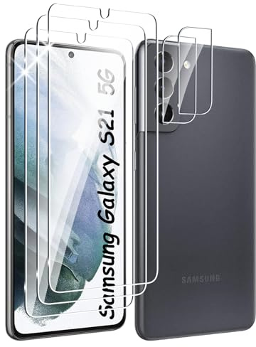 Fyqzio [3+2 pezzi Vetro Temperato Compatibile con Samsung Galaxy S21 5G e Fotocamera Pellicola Protettiva,Senza Bolle,Durezza 9H,Anti-Graffio,HD Protezione Schermo