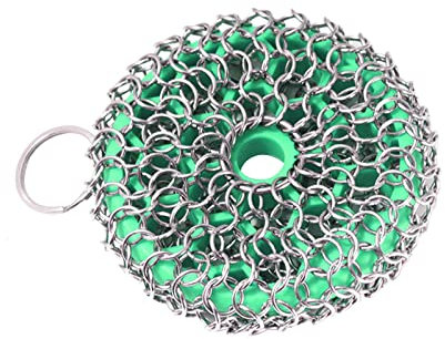 Chainmail Scrubber for Your Iron Pan, Wok or Pan, Dishwasher, Stainless Steel Washing Pot, Net, High Temperature Silica Gel Brush, Good Clean Love (Green, One Size)