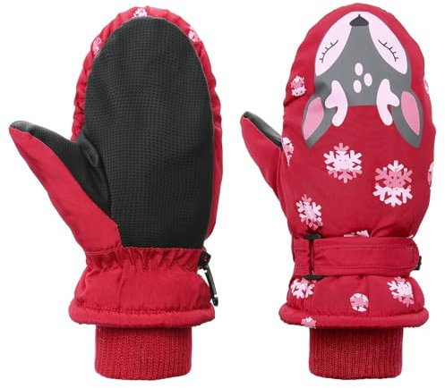 Durio Kinder Skihandschuhe Winterhandschuhe Wasserdicht Fäustlinge Handschuhe Kinderhandschuhe für Mädchen Jungen Rot A 5-10 Jahre