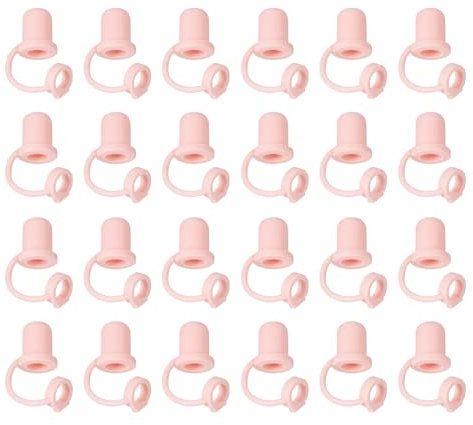 QUARKZMAN 24Pcs Capuchon de Paille, Embouts en Silicone Rose pour Pailles de 8-10mm de Diamètre Extérieur, Embouts de Paille Réutilisables Anti-Poussière