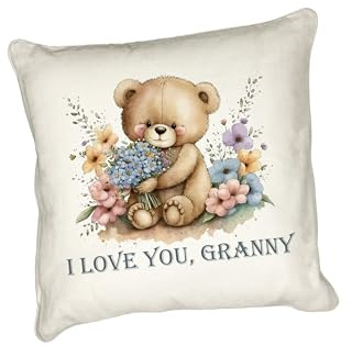 Anonymous Gifting Mother's Day adorable teddy bear printed Granny cushion with a simple I love you sentiment. Matching mugs available