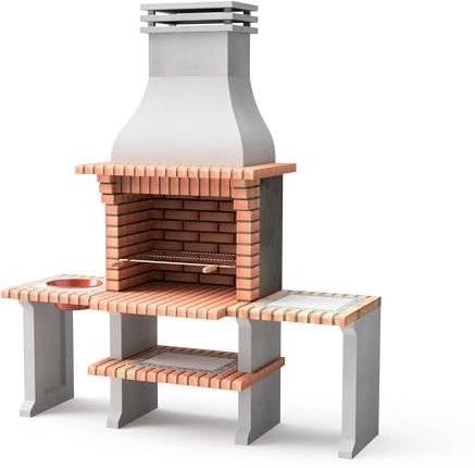 MOVELAR - Barbacoa de Obra Prefabricada de Leña y Carbón Modelo New Azores Plus XL (Gris, Naranja - 210 x 81 x 250 cm) REF: 3509/4 - Cocina de Exterior con Parrilla Zincada y Soportes Laterales