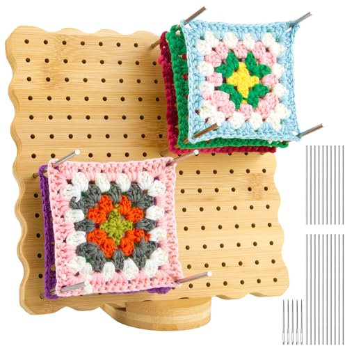 COWVTUJ Häkel-Blockierbrett mit 20 Blockiernadeln, 19,6 cm Granny Quadratisches Bambus-Blockierbrett zum Stricken Häkeln, DIY Häkeln Blockiermatten Set, Weihnachtsgeschenke für Mütter, Großmütter
