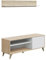 Homey Mueble de TV de Diseño Nórdico, 2 Compartimentos de Almacenamiento y 2 Puertas, Apto para Televisores de hasta 77 Pulgadas, Madera, Blanco-Roble, 50cm (Alto) x 135cm (Ancho) x 40cm (Fondo)