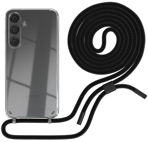 EAZY CASE - Handykette kompatibel mit Galaxy S24 Plus - dünne Handyhülle für Galaxy S24 Plus Hülle mit Band als Fallschutz Kette zum Umhängen transparente Hülle Silikon in Schwarz