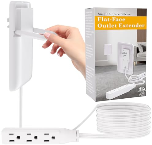 STARELO Flat Extension Cord with Outlet Cover and 3 Receptacles, 8FT Long, Universal Size Flat Plug Concealed Receptacle Extension Cord for Tight Spaces.(8FT)