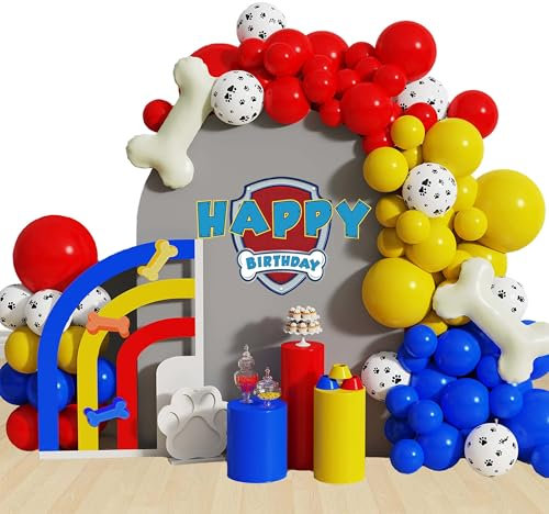 Decoraciones para Fiestas de Paw Globos Guirnaldas Arcos Suministros para Fiestas de Cumpleaños Globos de Látex Rojo Amarillo y Azul para Dog Decoraciones de Fiestas de Cumpleaños Forma