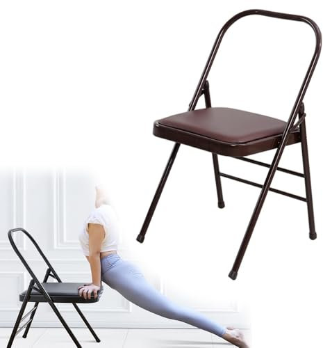 IMUNKT Yoga-Klappstuhl, Iyengar Yoga-Hilfsstuhl, Faltbarer Tragbarer Pilates-Yoga-Stuhl, Rückenfreier Fitnessstuhl, Yoga-Stuhl Für Erwachsene, Flexibilität/Rückenstütze(Brown)