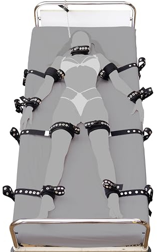 KlinikBondage Großes Ganzkörper Set BDSM Bondage I Fesseln mit Segufix Schlössern - Premium Sexspielzeug sehr stabil I schwarz I handgefertigt aus Baumwolle I für alle Bett-Typen