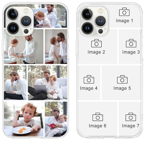 Yoedge Personalised Phone Case for iPhone 15 Pro 6.1 inch, Custom Photo Design Flexible Soft Silicone Customized Rubber Shockproof Cover, Personalize with 7 Image Collage for Girls Women, Transparent
