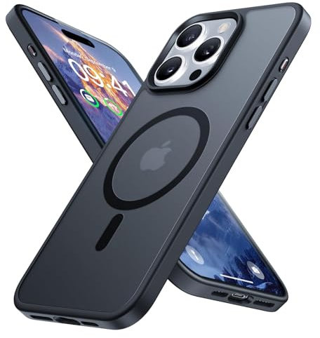 Onestyle Magnetic iPhone 15 pro hülle (MagSafe Compatible) (12ft Military Grade Drop Protection) Slim Translucent Frosted Shockproof Phone hülle, Schwarz