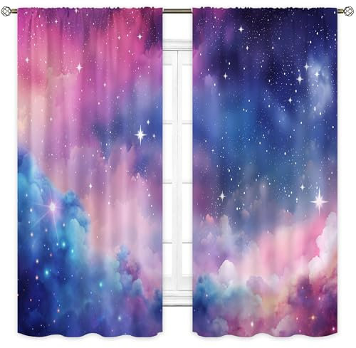 Cinbloo Galaxie-Vorhänge für Kinderzimmer, 106 x 160 cm (B x H), Stangentasche, Weltraum, Sternenhimmel, Universum, Wolken, Fantasienebel, Rosa, Blau, Kunstdruck, ästhetisch, Wohnzimmer, Fenster,