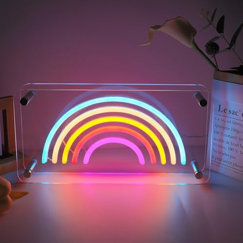 Regenbogen-Neonlicht, USB-betriebenes Regenbogen-Neonschild, doppelschichtiges Acryl-Neon-Regenbogenlicht, dimmbares Regenbogen-LED-Schild für Schlafzimmer, Wand, Kinderzimmer, Geburtstagsdekoration,