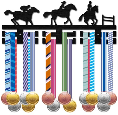 CREATCABIN Porta Medaglie A Cavallo Parete Decorazione Premi Gara 2 Fila Ganci 30+ medaglie Nastri Espositore Appendere Regalo Appassionati Sport all'Aria Aperta Equitazione 40x15cm
