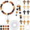 SUNNYCLUE Kit de Fabrication de Porte Clés 280 pièce Breloques Crucifix en Bois Breloques Croix en Bois de Pâques Mini Breloque Croix en Vrac Perles Rondes en Bois Porte Clés Fendus pour Porte Clés Pe