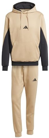 adidas Uomo SPORTSWEAR 300G FLEECE COLORBLOCK HOODED TRACKSUIT, warm sandstone/black, M
