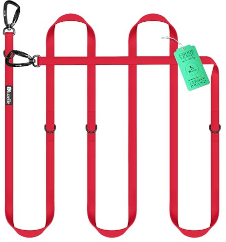 BLUZELLE Wasserfeste Hundeleine 3m, Wetterfestes PVC & 2 Starke 360° Aluminium Sicherheitskarabiner, Verstellbare Doppelleine für 2 Hunde, Freihand-Leine zum Umhängen, Schmutzabweisend, Farbe:Rot