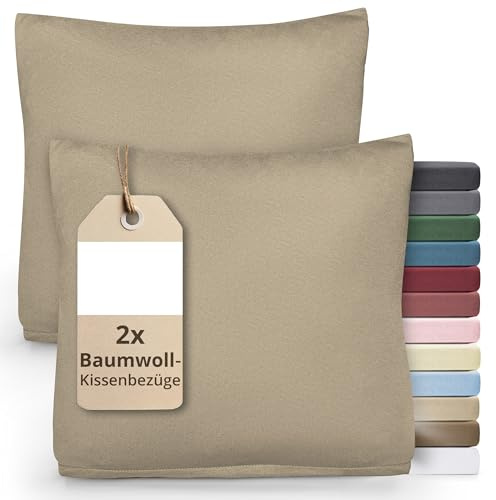Greenline 100% Baumwolle 2er Set Kissenbezug 40 x 40 cm Beige | Kissenhülle, Kopfkissenbezug für Kissen