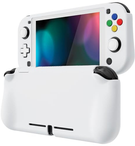 PlayVital ZealProtect Hülle für Nintendo Switch Lite, Case Hülle Schutzhülle Tasche Zubehör, Ergonomische Grip Joycon mit Schutzfolie&Joystick Kappen&Tasten Kappen für Nintendo Switch Lite(Weiß)