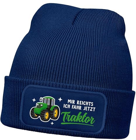 MoonWorks® Wintermütze Kinder Beanie für Jungen mit Spruch Traktor Fahren Aufdruck Landwirt Strickmütze Kindermütze Navy Unisize