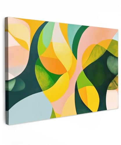 MuchoWow© Quadri Camera Da Letto 120x80 cm Stampe Da Parete Quadro Su Tela Moderni Decorazioni Murali Soggiorno Foto Quadretti Ingresso Casa Muro Astratto - Giallo - Rosa - Verde
