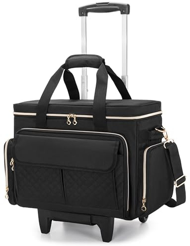 Luxja Nähmaschinentasche mit Trolley, Nähmaschine Aufbewahrung Tasche mit Rollen, Nähmaschinen Trolley Tasche für Nähmaschine Zubehör, Schwarz