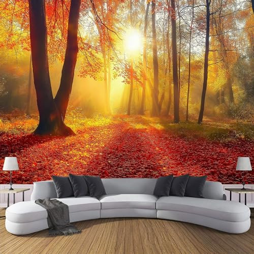 250x180cm Vliestapete Fototapete, Laubwald Muster, Modern Minimalistisch Tapeten, Motivtapeten Bildtapete für Wohnzimmer, Esszimmer, TV-Hintergrund (Sonnenuntergangslandschaft)