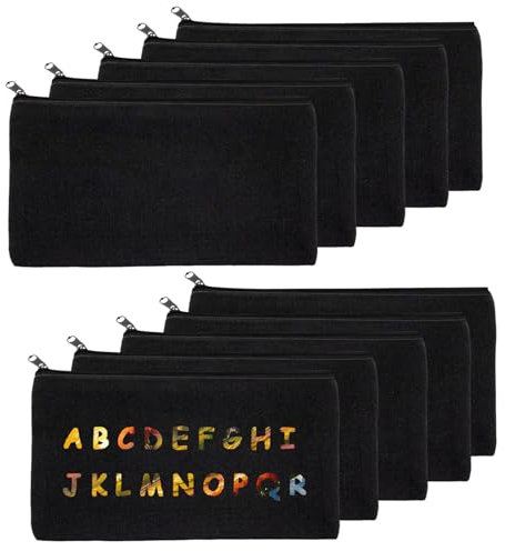pangutheos 10 Stück Federmäppchen zum Bemalen, Kleine Stoffbeutel mit Reißverschluss, DIY Kosmetiktasche zum Bemalen für Reisen, Verwendet für Malerei, Reise, Handgefertigt (Schwarz)