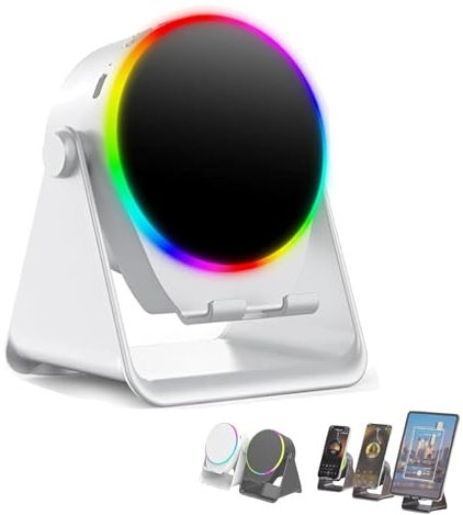 4-in-1 360° Rotating Bluetooth Speaker Stand, Cell Phone Stand with Wireless Bluetooth Induction Speaker, Anti-Slip Base Surround Sound, Cool Multi Functional Gadget Unique Gifts for Men (White)