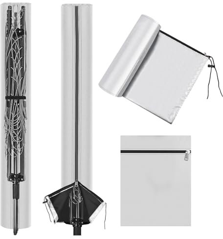 HOTUT Schutzhülle für Wäschespinne,420D Oxfordgewebe Wäschespinnenschutz mit Reißverschluss & Kordelzug,Wetterfest & UV-beständig,Schutzhuelle für Gartentrockner und Wäscheständer, Silber