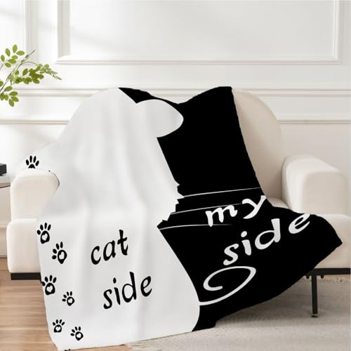 BDKCYO Dog Side und My Side Kuscheldecke,Schwarz-Weiß-Muster Paare SofaDecke, für Bett Couch alle Jahreszeiten Wohndecke(B, 150x200cm)