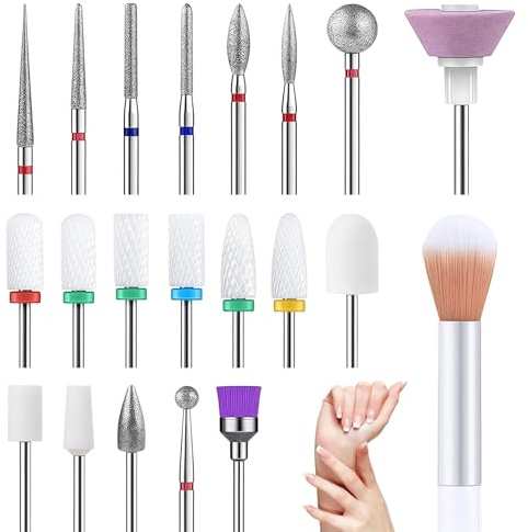 mohito 21 pieza Brocas para Uñas,3/32'' lima de uñas,Juego brocas para uñas,Para brocas de 3/32 pulgadas para uñas de gel uñas de gel acrílico manicura y pedicura