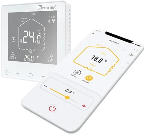 Elektra ELR30W Smart WiFi Thermostat – White LCD Programmable Underfloor Heating Controller – Works with Smart Life, Tuya, Alexa & Google Home – Bluetooth Remote Access