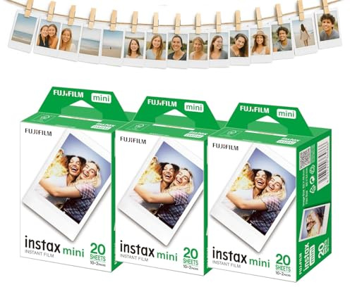 Fujifilm Instax Mini Sofortbildfilm 3x20 (60 Fotos) + Aufhänge-Set mit Klammern & Leine - MALUI Bundle