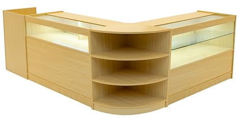 Maple Shop Counter Set Europa LED Light B1200 C1200 LM60 TB60 120cm 60cm W Lockable Sliding Doors Keys Retail Storage Units Glass Display Showcase Cabinet Corner Clothing Jewellery Shelves Lighting