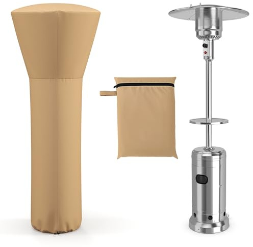 COSTWAY Wetterschutzhülle für Terrassenheizer, Heizpilz Abdeckung, Schutzhülle für Heizstrahler, Wasserdicht Winddicht UV-Beständige 210D Oxford Gewebe, 220 x 86,5 x 48,5 cm (Beige)