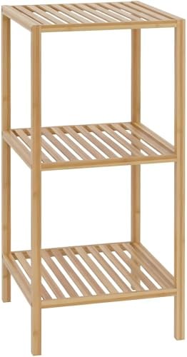 CLP Badregal stehend Bambus Zinnien, Holzregal Badezimmer schmal, Küchenregal stabil und belastbar, Tragfähigkeit 10 kg pro Regalboden Größe S