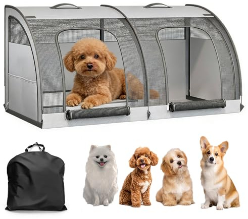 Hundebox Auto faltbar, Hundetransportbox mit 2 Türen für Hunde & Katzen | 100 × 50 × 50 cm Transportbox, atmungsaktiv mit Sicherheitsgurt, Doppelraum, ideal für Auto, Reise, Urlaub und Camping