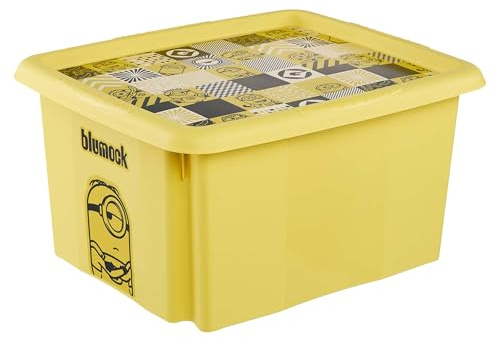 keeeper karolina Aufbewahrungsbox mit Deckel, 24 l, Minions Mosaic, Gelb | Platzsparend aufeinander stapelbar, Griffmulden an den Seiten, Optimaler Staubschutz, Sichere Konstruktion