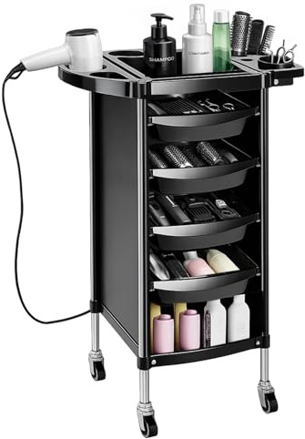 GREENSAPPIRE Friseurwagen Friseurstuhl-Wagen mit 4 Schubladen Rollbarer Spa | Beauty-Organizer mit Seitenschale & Föhnhalter, mobiler Barbier-Tool-Wagen auf Rollen für Salon, Zuhause
