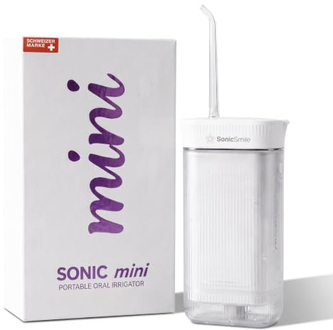 SonicSmile® Sonic Mini Munddusche – Kabellos & kompakt, Teleskop-Design, 4 Aufsätze, Zahnzwischenraumreiniger für unterwegs & zu Hause