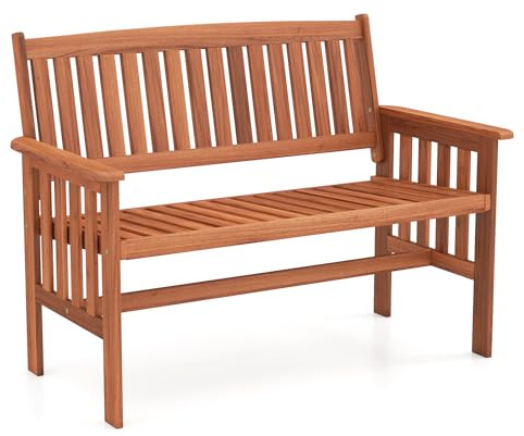 COSTWAY Gartenbank Holz, Holzbank wetterfest, 2-Sitzer Sitzbank | Balkonbank mit Armlehnen, Terrassenbank, Parkbank für Garten, Balkon, Terrasse, 119 x 59,5 x 89 cm