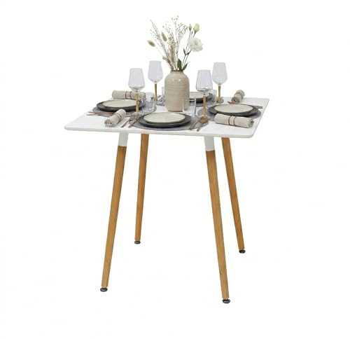 Relaxdays Esstisch, eckig, HBT: 75 x 75 x 75 cm, MDF & Bambus, 4 Personen, skandinavischer Esszimmertisch, weiß/Natur
